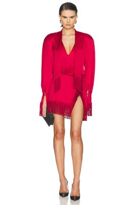 Rowen Rose Rowen Rose Satin Fringe Mini Dress