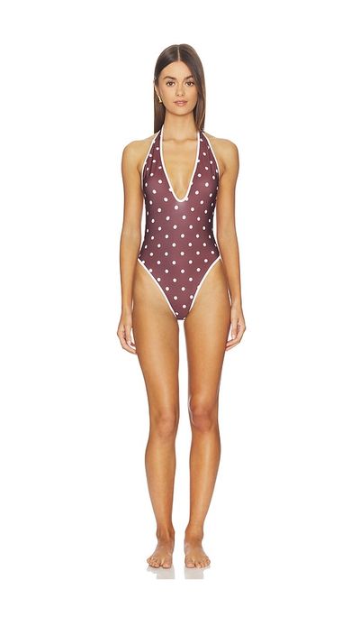 Rowen Rose Rowen Rose V Neck Backless Swimsuit