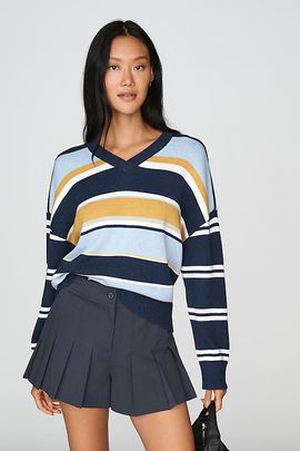 Rowing Blazers Cashmere Cotton Striped V-Neck Sweater