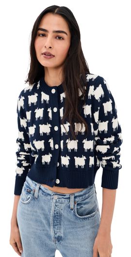 Rowing Blazers Rowing Blazers Cotton Cropped Sheep Cardigan NAVY
