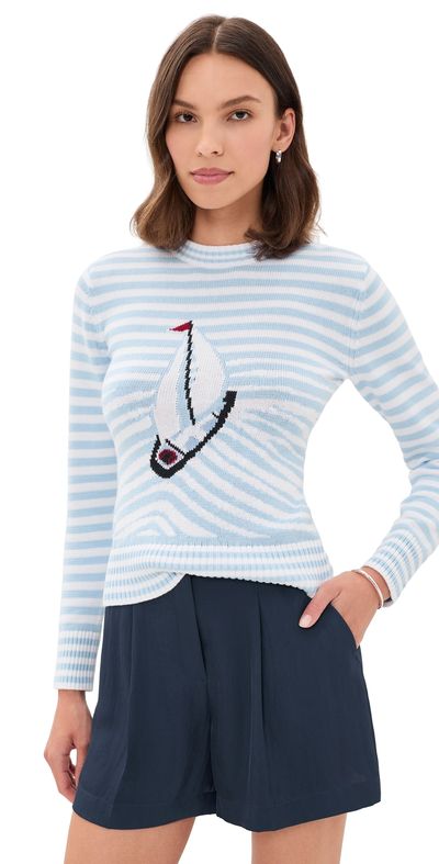 Rowing Blazers Rowing Blazers Cotton Sailboat Striped Sweater Light Blue White Stripe