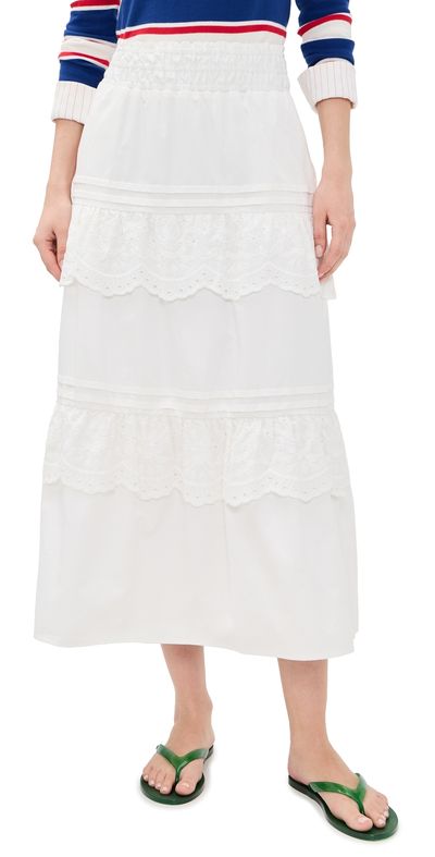 Rowing Blazers Rowing Blazers Eyelet Tiered Skirt White