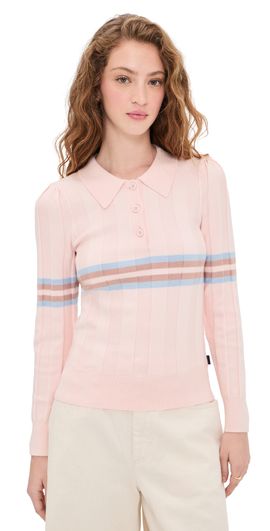Rowing Blazers Rowing Blazers Knit Intarsia Stripe Long Sleeve Polo Pink