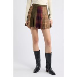 ROWING BLAZERS ROWING BLAZERS Mixed Plaid Pleated Wool Blend Miniskirt