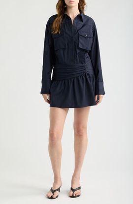 ROWING BLAZERS ROWING BLAZERS Pinstripe Long Sleeve Wool Blend Mini Shirtdress