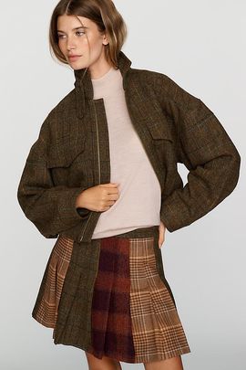 Rowing Blazers Wool Blend Mixed Pleated Mini Skirt