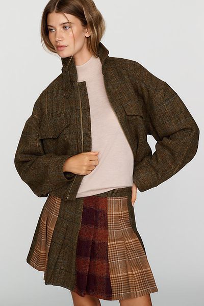 Rowing Blazers Wool Blend Mixed Pleated Mini Skirt