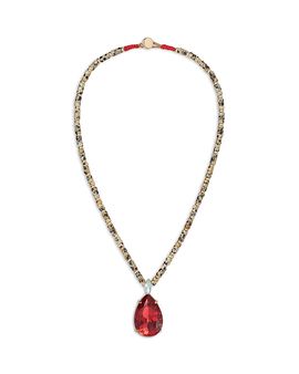 Roxanne Assoulin Roxanne Assoulin The Large Pear Crystal Dalmatian Jasper Beaded Pendant Necklace, 17
