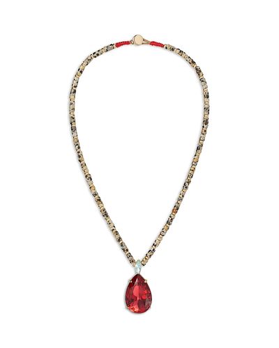 Roxanne Assoulin Roxanne Assoulin The Large Pear Crystal Dalmatian Jasper Beaded Pendant Necklace, 17