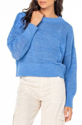 Roxy Roxy Leia Floral Embroidered Open Stitch Linen Blend Sweater