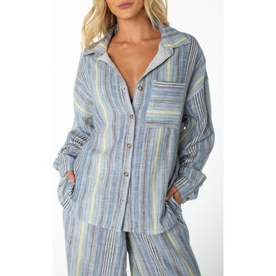 Roxy Roxy Lets Get Away Striped Cotton Button-Up Shirt