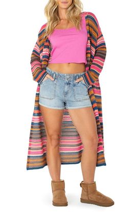 Roxy Roxy Sea Wind Longline Open Front Stripe Cardigan