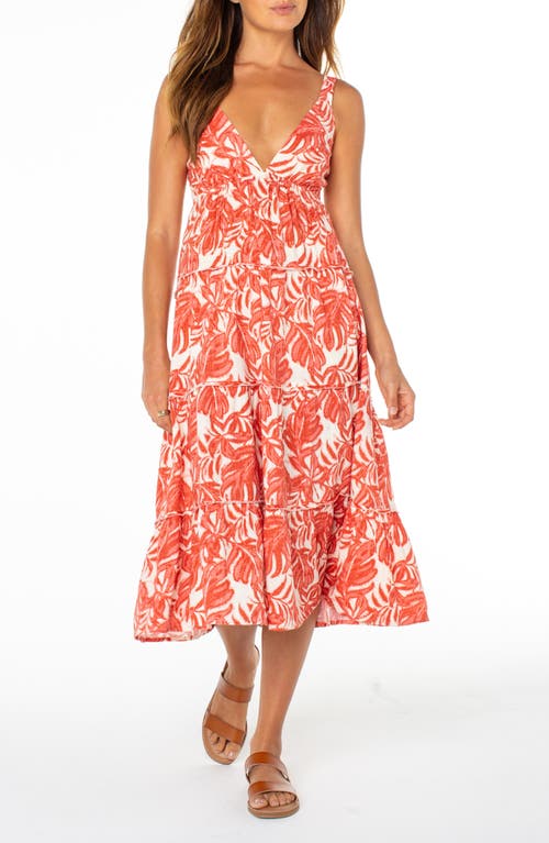 Roxy Roxy Tula Monstera Print Tiered Open Back Midi Dress