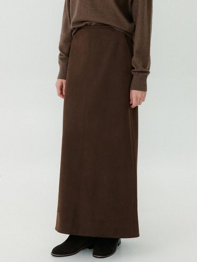 RRACE Double Suede Straight Maxi Skirt [Dark Brown]