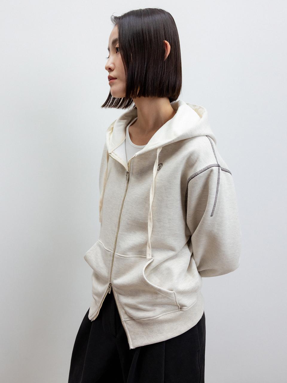 RRACE Oversized Hooded Zip Up Jacket - Melange