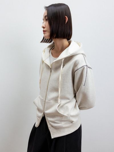 RRACE Oversized Hooded Zip Up Jacket - Melange