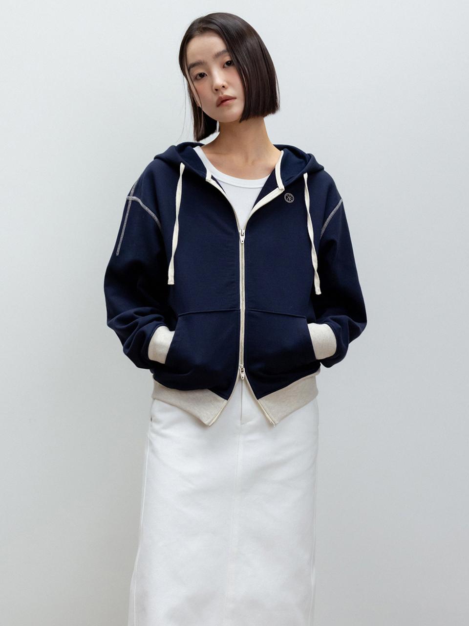 RRACE Oversized Hooded Zip Up Jacket - Navy
