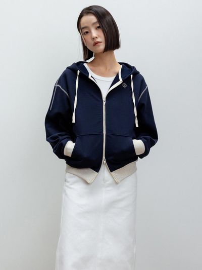 RRACE Oversized Hooded Zip Up Jacket - Navy