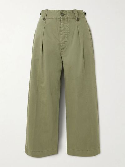 RRL Kyle pleated herringone cotton wide-leg pants
