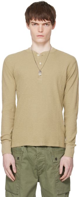 RRL RRL Beige Garment-Dyed Waffle-Knit Henley
