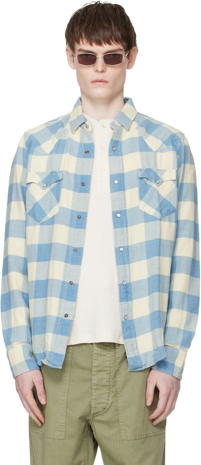 RRL RRL Blue & Off-White Slim Fit Plaid Twill Western Shirt