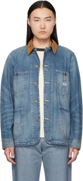 RRL RRL Blue Corduroy-Collar Indigo Denim Jacket