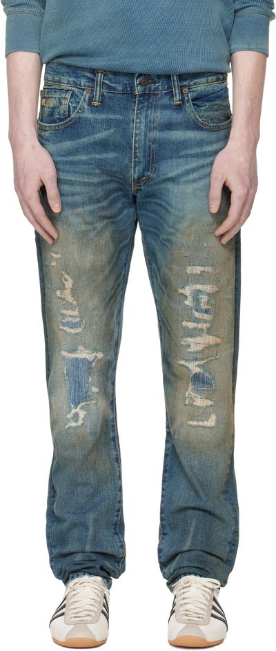 RRL RRL Blue High Slim Brannon Distressed Jeans