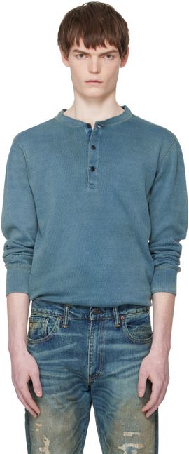 RRL RRL Blue Jacquard-Knit Henley