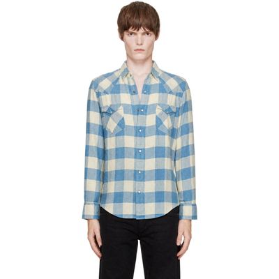 RRL RRL Blue Slim Fit Indigo Plaid Western Shirt