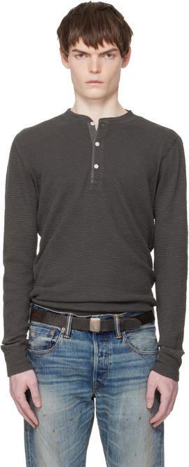 RRL RRL Gray Waffle-Knit Henley