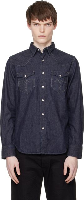 RRL RRL Navy Slim Fit Denim Western Shirt