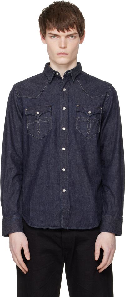 RRL RRL Navy Slim Fit Denim Western Shirt