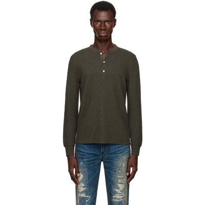 RRL RRL Taupe Waffle-Knit Henley