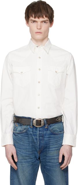 RRL RRL White Slim Fit Poplin Western Shirt