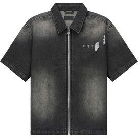 RtA RtA Zeno Distressed Short Sleeve Denim Zip Shirt