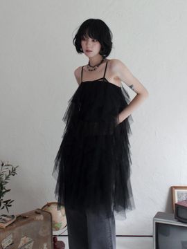Rubati Airy Tulle Lace Dress for Layering_BLACK