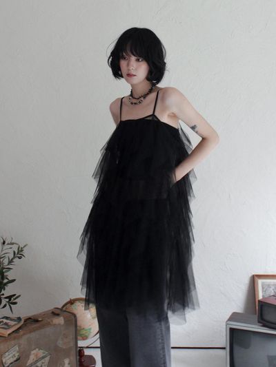 Rubati Airy Tulle Lace Dress for Layering_BLACK