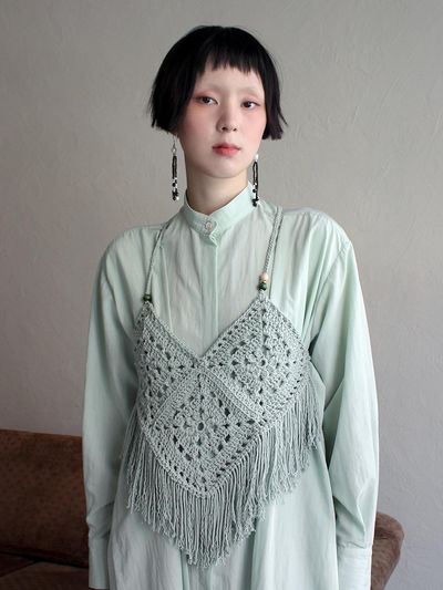 Rubati Handmade Crochet Passel Vest (GREEN)