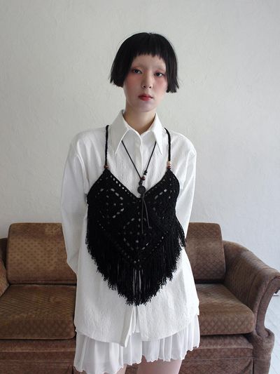 Rubati Handmade Crochet Tassel Vest (BLACK)