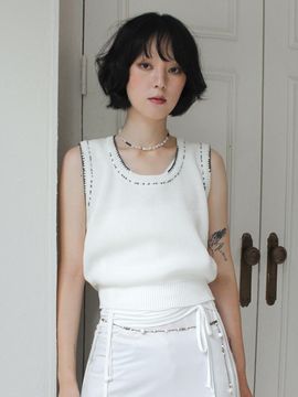 Rubati Linen Knit Vest Stitched by Hand