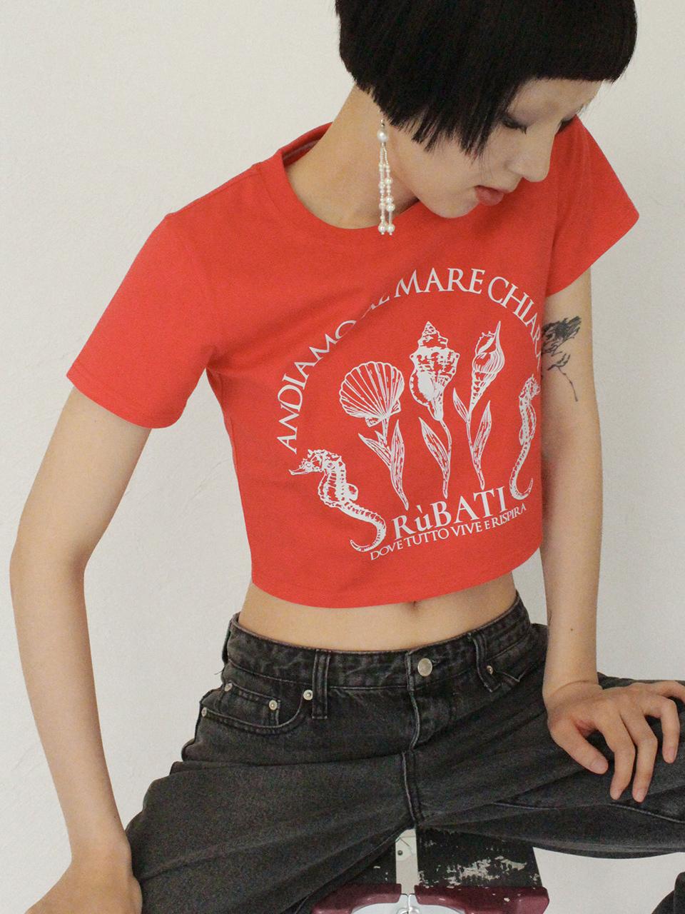 Rubati Shell Flower Crop Tshirt_VINTAGE RED