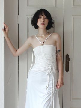 Rubati Shirring Strap Tube Dress_beige
