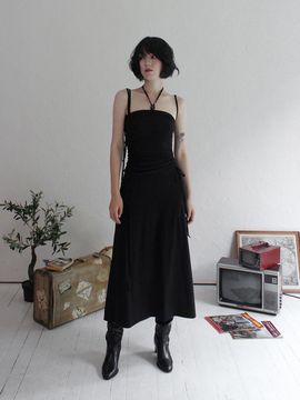 Rubati Shirring Strap Tube Dress_BLACK