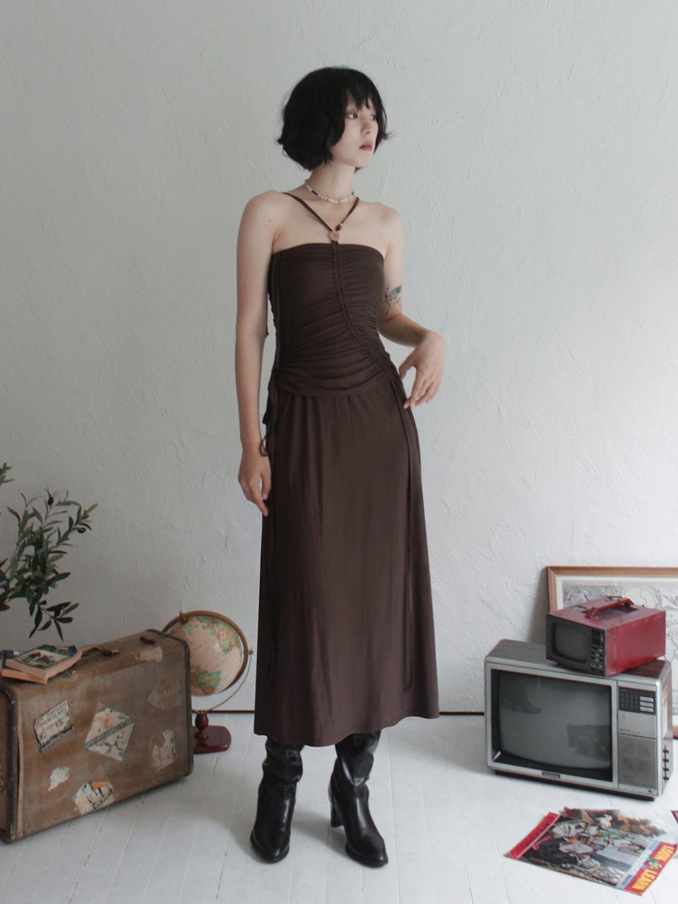 Rubati Shirring Strap Tube Dress_BROWN