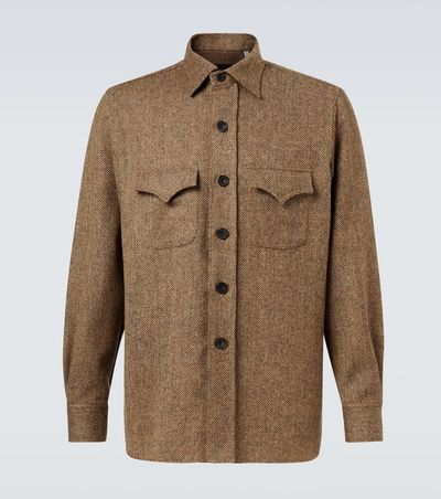Rubinacci Rubinacci Herringbone wool Western shirt