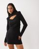 Ruched & Ready Ruched & Ready high neck lace trim shoulder pad mini dress in black - 3