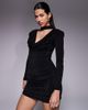 Ruched & Ready Ruched & Ready removable shoulder pad detail choker cowl neck sculpting hotfix mini dress in black - 1