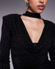 Ruched & Ready Ruched & Ready removable shoulder pad detail choker cowl neck sculpting hotfix mini dress in black - 2