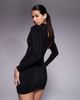 Ruched & Ready Ruched & Ready removable shoulder pad detail choker cowl neck sculpting hotfix mini dress in black - 4