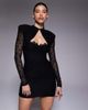 Ruched & Ready Ruched & Ready removable shoulder pad detailing cutout sweetheart sculpting lace mini dress in black - 1